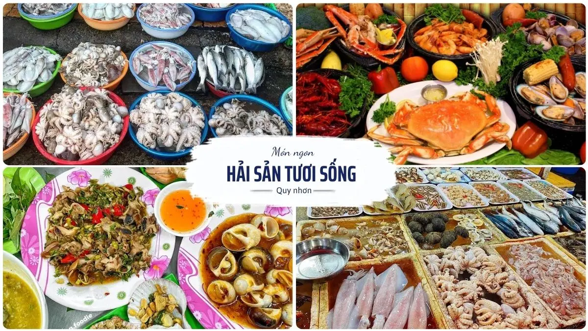 Một đĩa hải sản nướng tổng hợp đầy ắp tại một nhà hàng ở Quy Nhơn, bao gồm tôm hùm, cua, sò điệp mỡ hành và mực nướng