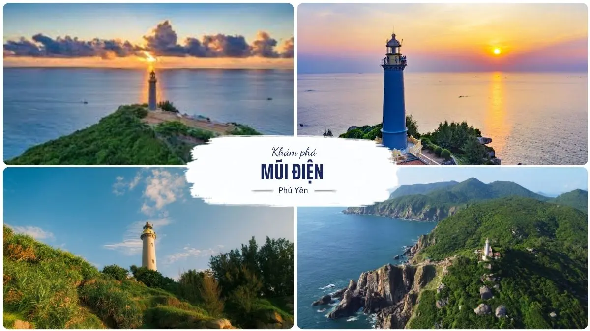 Cảnh mặt trời mọc tuyệt đẹp nhìn từ ngọn hải đăng Đại Lãnh ở Mũi Điện, Phú Yên, với ánh nắng vàng rực rỡ trên mặt biển