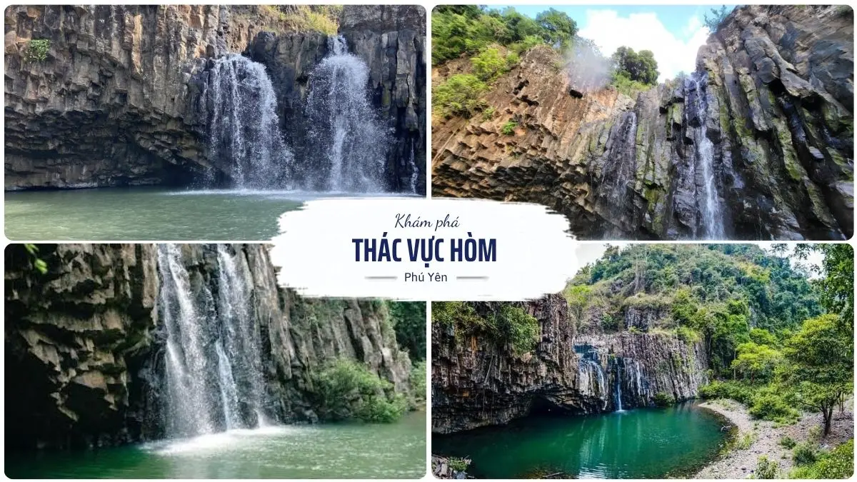 Thác Vực Hòm Phú Yên với dòng nước đổ qua vách đá giữa khung cảnh rừng núi hoang sơ