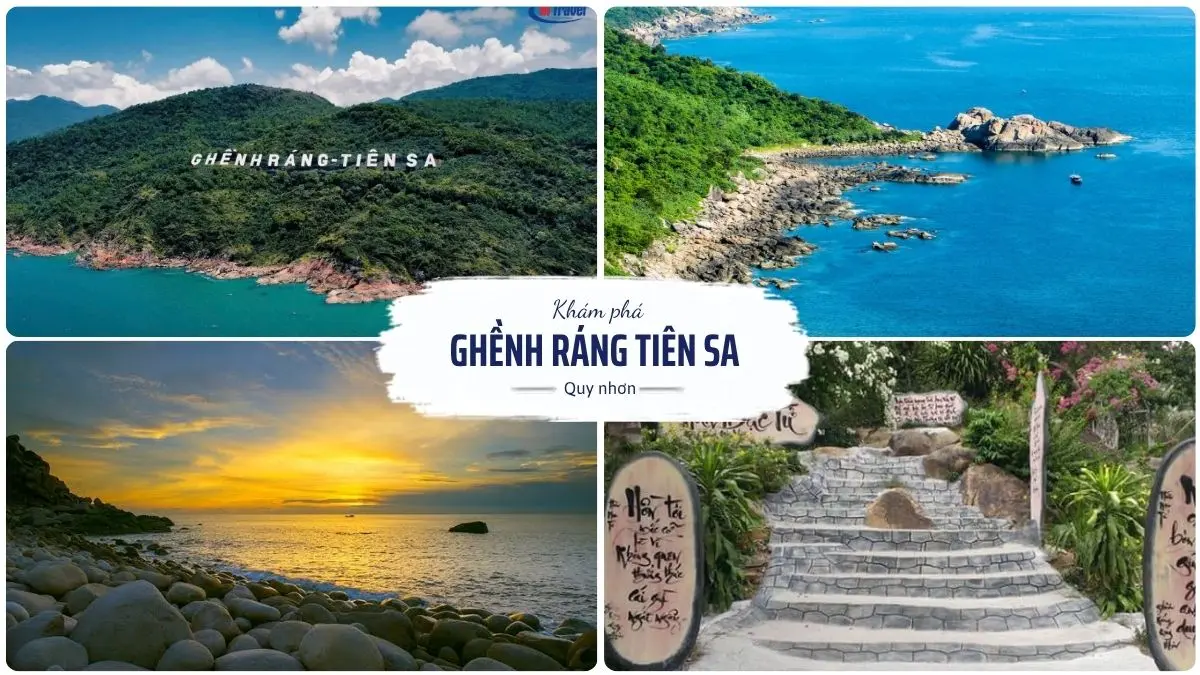Bãi tắm Hoàng Hậu ở Ghềnh Ráng Tiên Sa với bãi biển đầy những hòn đá tròn nhẵn độc đáo và nước biển trong xanh