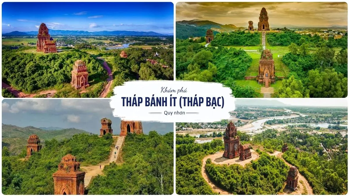 Quần thể Tháp Bánh Ít nằm trên đồi cao với kiến trúc Chăm Pa cổ kính và khung cảnh thiên nhiên thơ mộng