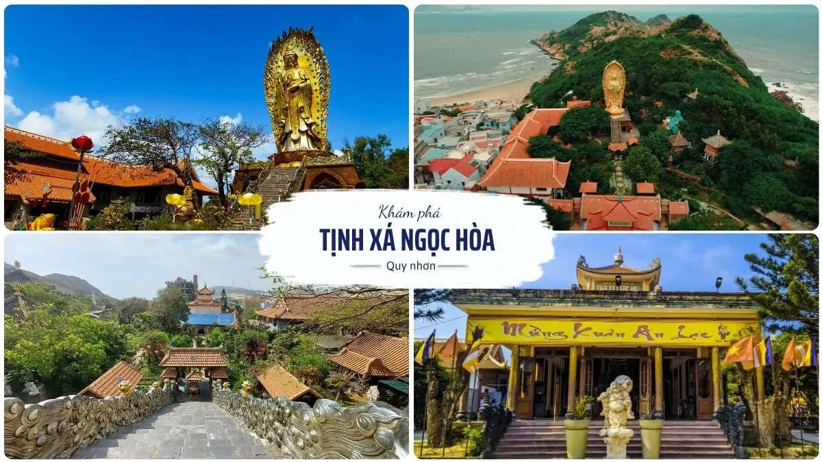 Tịnh Xá Ngọc Hòa tại Eo Gió Quy Nhơn nổi bật với tượng đôi Quan Thế Âm hướng ra biển đầy uy nghiêm
