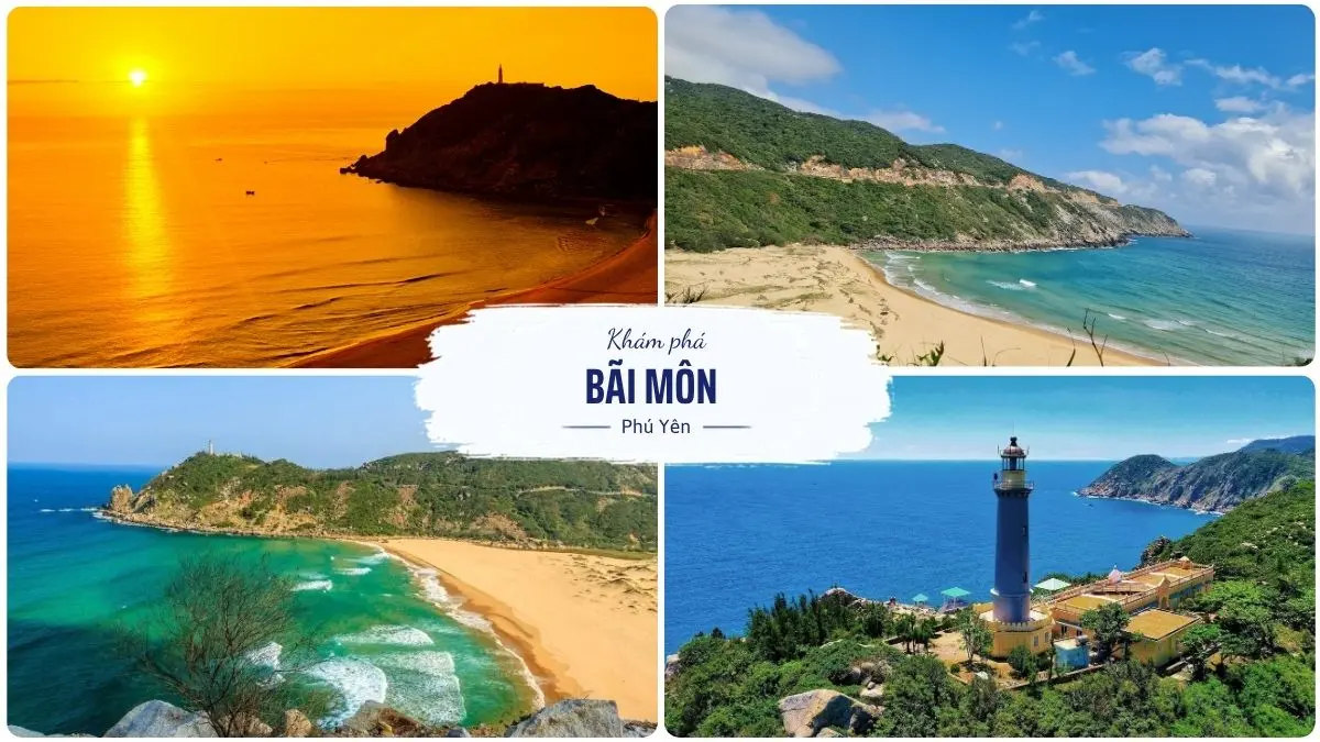 Cảnh mặt trời mọc trên biển Đông nhìn từ đỉnh hải đăng Mũi Điện, phía dưới là Bãi Môn hình cánh cung tuyệt đẹp, một trong các địa điểm không thể bỏ qua ở Phú Yên