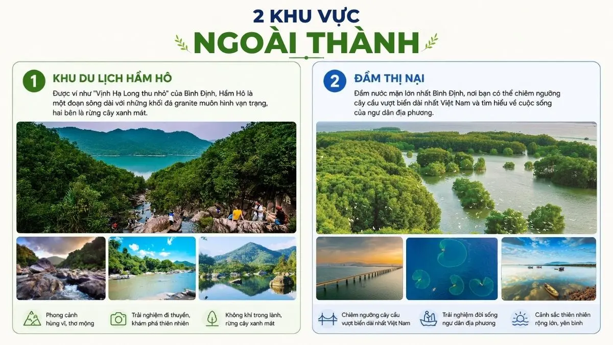 Tổng hợp Khu du lịch Hầm Hô và Đầm Thị Nại Bình Định với cảnh quan sông nước, núi đá tự nhiên và đầm nước mặn rộng lớn, điểm đến hấp dẫn khi du lịch Quy Nhơn