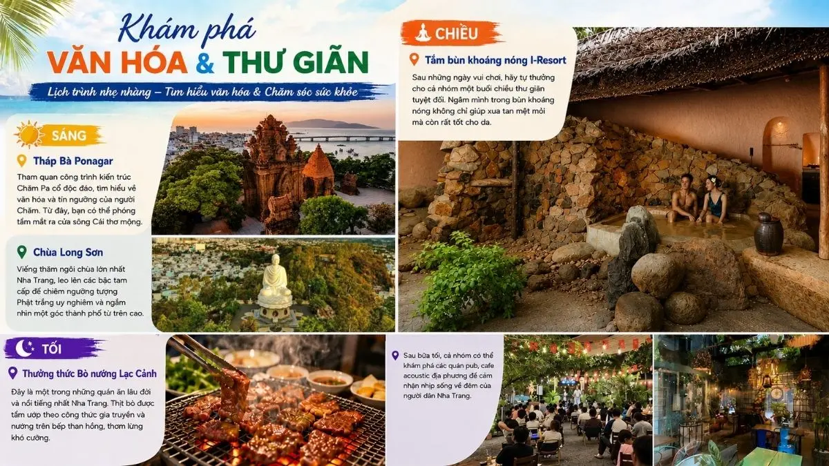 Hình ảnh tổng hợp Tháp Bà Ponagar, Chùa Long Sơn, I-Resort và các trải nghiệm ẩm thực, giải trí về đêm tại Nha Trang