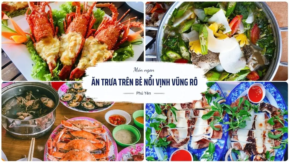 Hình ảnh các bè nổi trên Vịnh Vũng Rô cùng những món hải sản tươi sống được chế biến tại chỗ