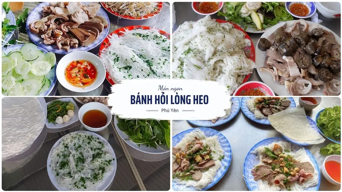 Bánh hỏi lòng heo Phú Yên với bánh hỏi mềm mịn, lòng heo luộc và nước chấm đậm đà