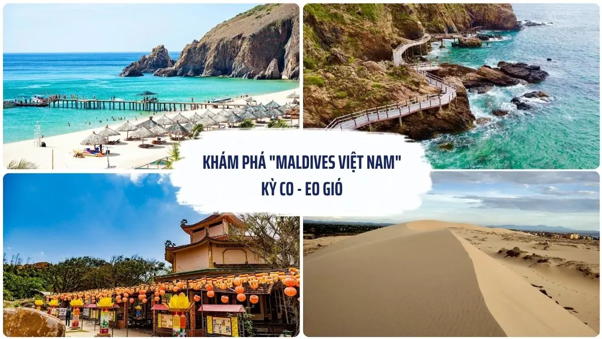 Hình ảnh tổng hợp Kỳ Co, Eo Gió, Bãi Dứa, Tịnh xá Ngọc Hòa và đồi cát Phương Mai với nhiều hoạt động biển đảo hấp dẫn tại Quy Nhơn