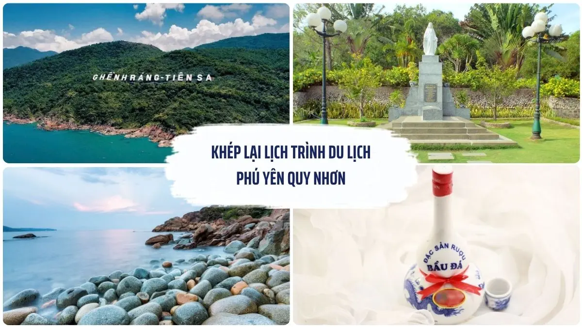 Hình ảnh tổng hợp Ghềnh Ráng Tiên Sa, mộ Hàn Mặc Tử, Bãi tắm Hoàng Hậu và các đặc sản Bình Định làm quà