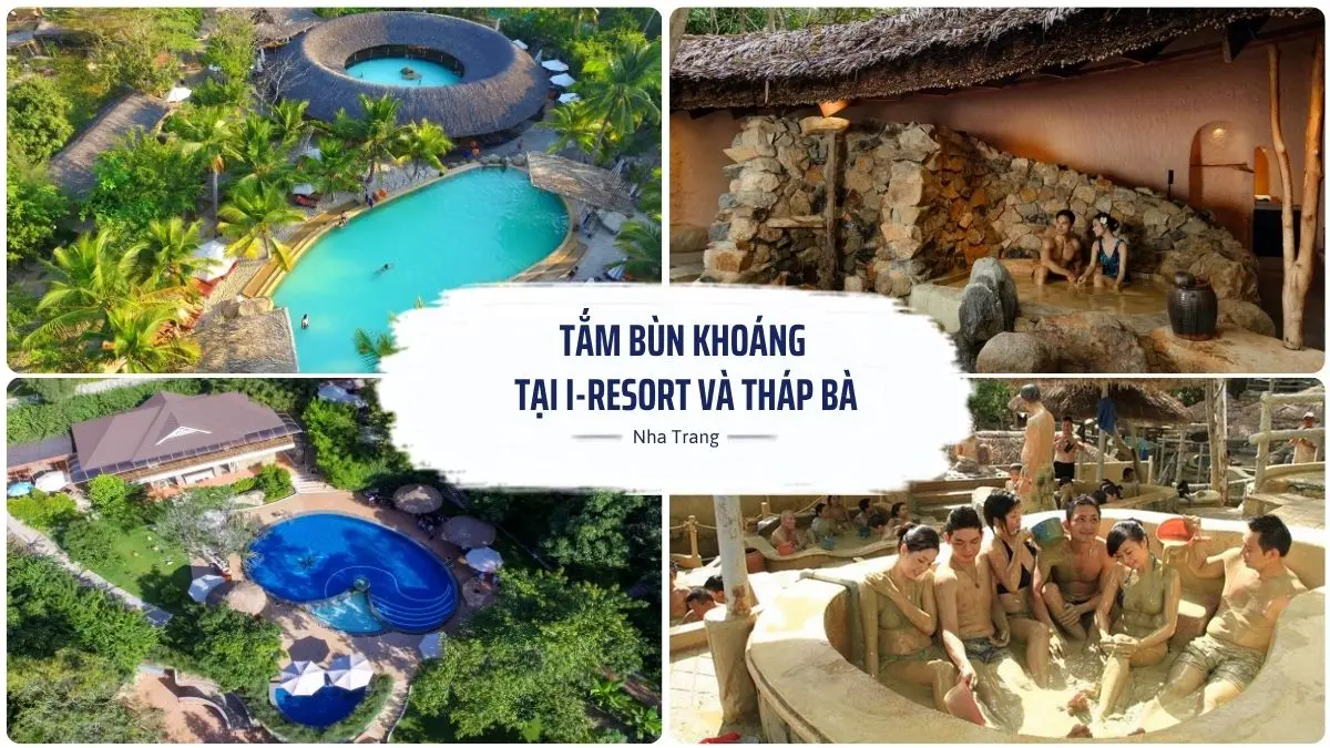 Hình ảnh trải nghiệm tắm bùn khoáng tại I-Resort và Tháp Bà Nha Trang với hồ bùn khoáng, hồ nước khoáng nóng và không gian thư giãn