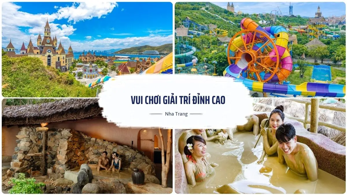 Hình ảnh tổng hợp các hoạt động vui chơi tại VinWonders Nha Trang và trải nghiệm tắm bùn khoáng nóng tại I-Resort, Tháp Bà Ponagar