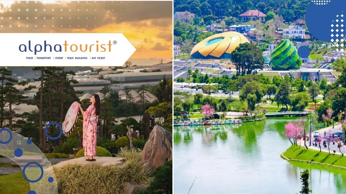 Quảng trường Lâm Viên và du khách check-in tại Thung lũng Tình Yêu, hai điểm tham quan nổi tiếng với cảnh quan đặc trưng và nhiều góc chụp đẹp ở Đà Lạt